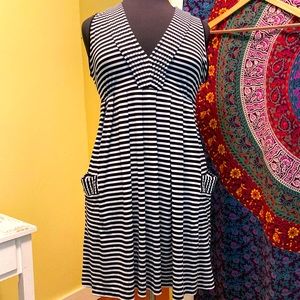 Size 14 Calvin Klein Striped Empire Waisted Swing Dress w Pockets